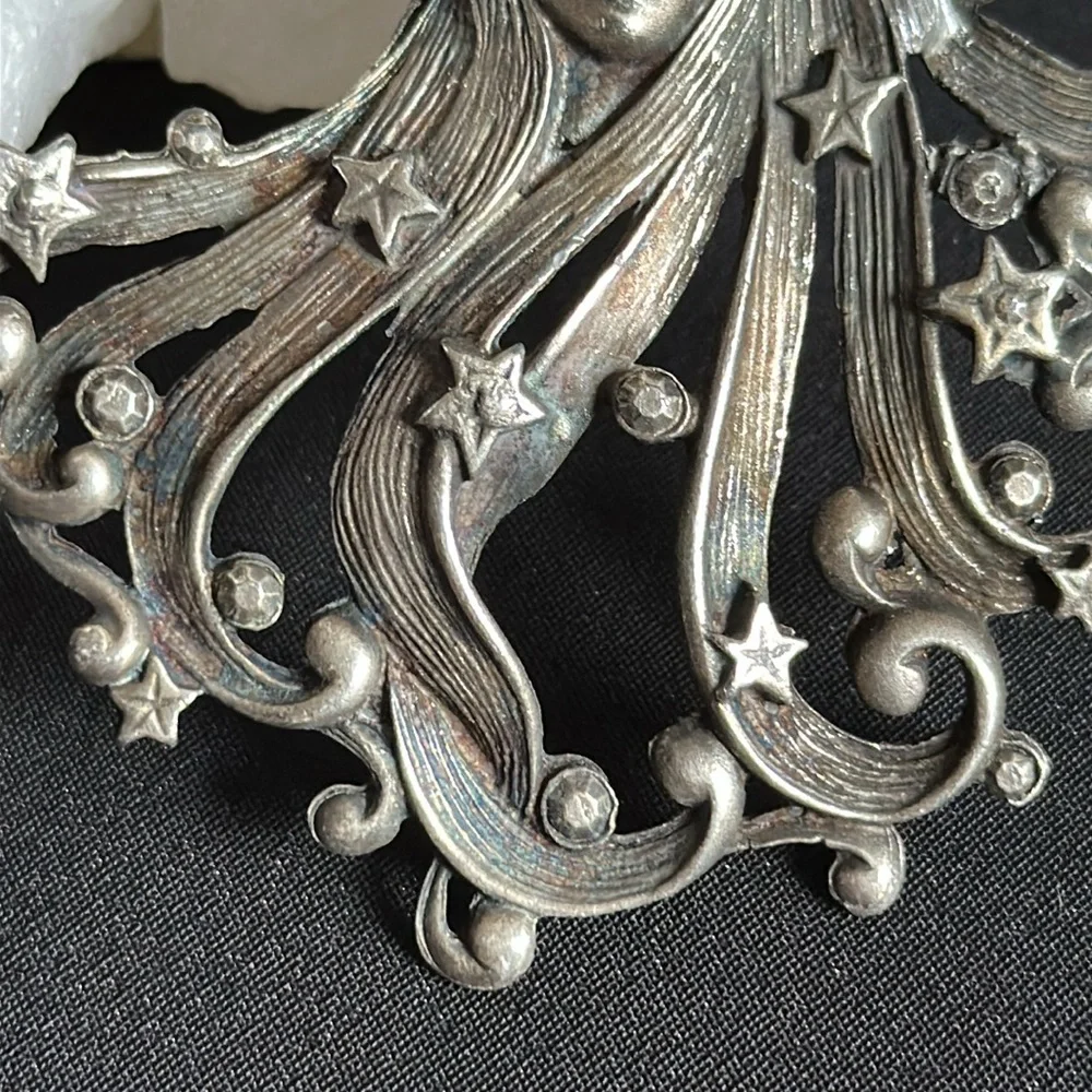 JJ Jonette vintage GUC pewter Celestial lady pendant. Art nouveau style - Picture 3 of 4